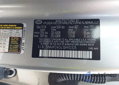 2025 Hyundai Santa Fe Sel from USA, damaged, VIN 5NMP24GL1SH112325